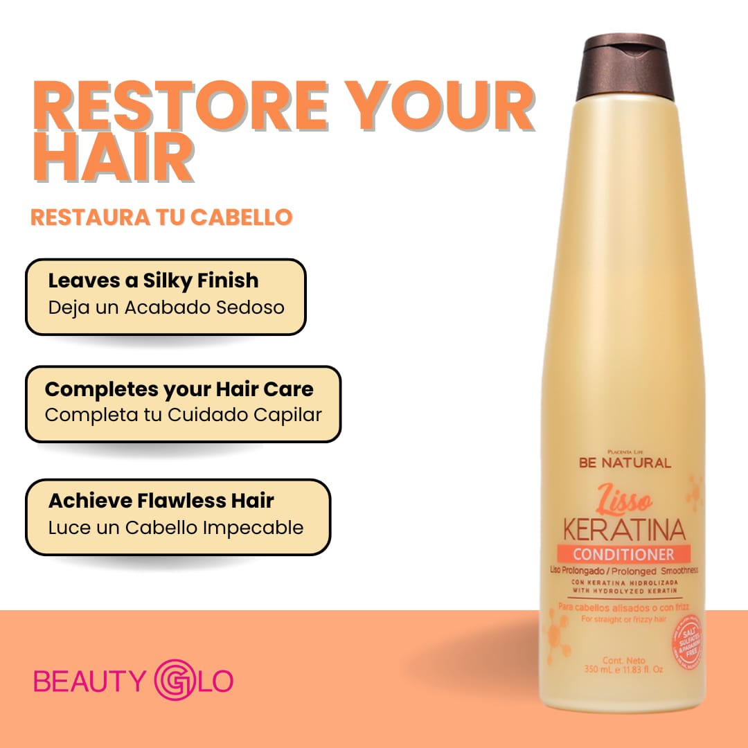 Be Natural Lisso Extra Smooth and Silky Hair - Acondicionador con Queratina 350 ML