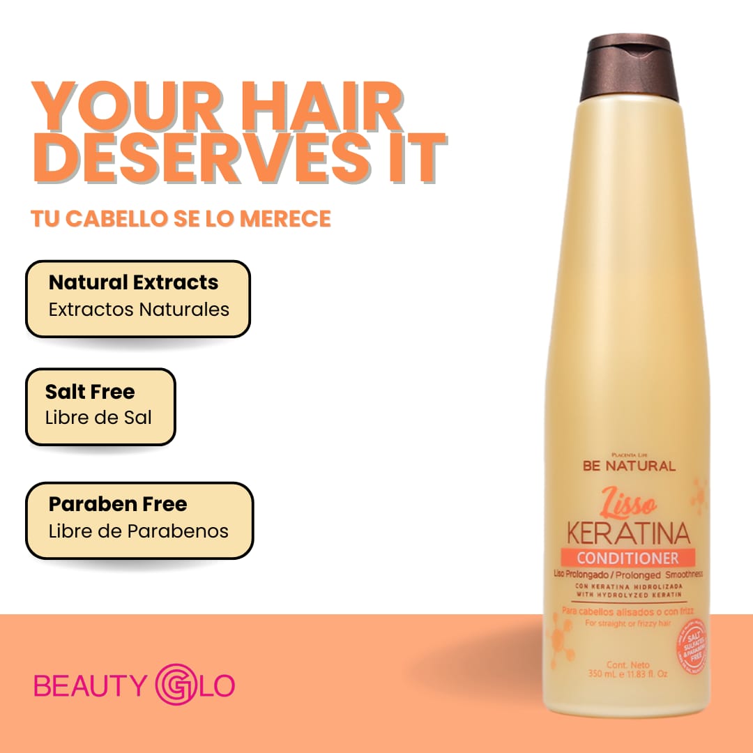 Be Natural Lisso Extra Smooth and Silky Hair - Acondicionador con Queratina 350 ML