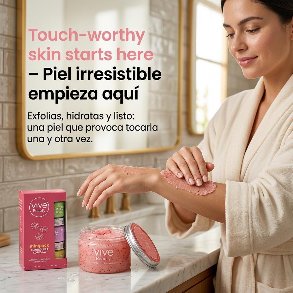 Vive Beauty Sweet Glow Starter Kit – Strawberry Body Scrub, Euphoria Shimmer Splash & 3 Mini Body Butter Sampler Set