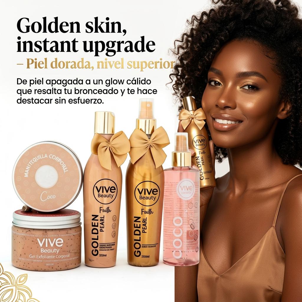 Vive Beauty Golden Skin Body Kit – 5 Piece Hydration & Glow Body Care Set with Chocolate Scrub, Body Butter, Coconut Oil, Golden Cream & Body Splash