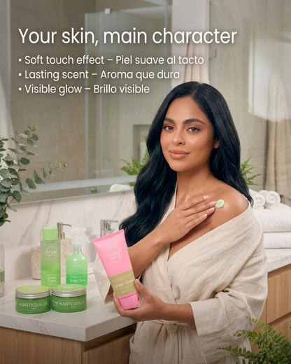 Vive Beauty Green Glow & Pear Body Care Collection – Body Lotion, Sugar Scrub, Body Butter, Shimmer Spray & Body Splash Set