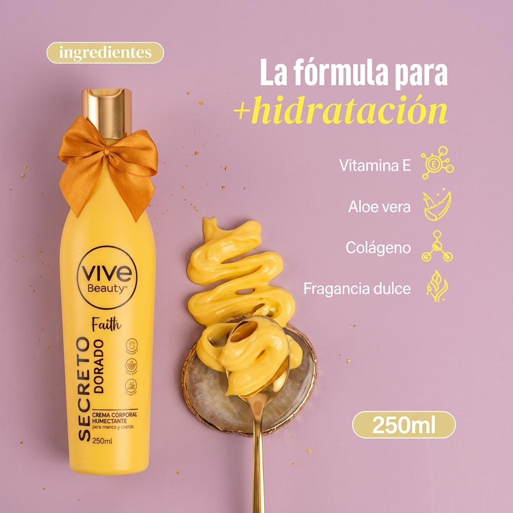 Vive Beauty Golden Secret Faith Body Cream 250ml — Mineral Golden Glow, Radiant Skin & Sweet Enveloping Fragrance