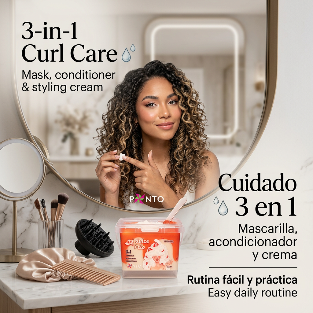 Ponto Mi Dulce Pelo – Soy Crespa 3-in-1 Treatment – Curl Defining Mask, Conditioner & Leave-In for Frizz Control & Hydration
