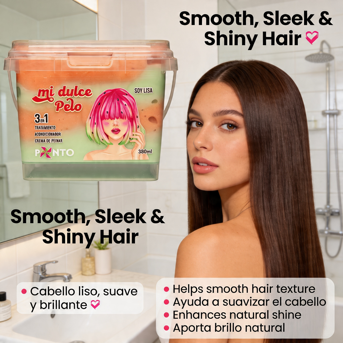 Ponto Mi Dulce Pelo – Soy Lisa 3-in-1 Treatment – Smoothing Mask, Conditioner & Leave-In for Frizz Control, Shine & Soft Hair