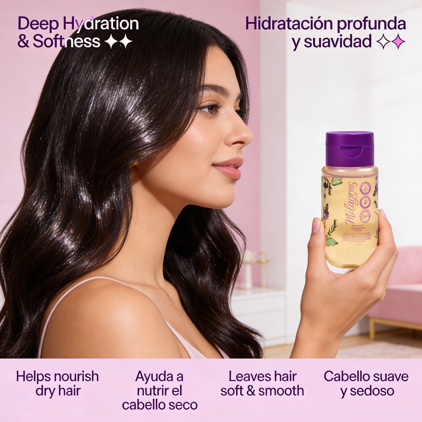 Milagros Beauty Ultra Nutritive Shampoo Mini — 100% Natural Aloe Vera Crystals, Rosemary & Hydrolyzed Keratin | Daily Wash, Frizz Control, Growth & Shine | Salt-Free, All Hair Types