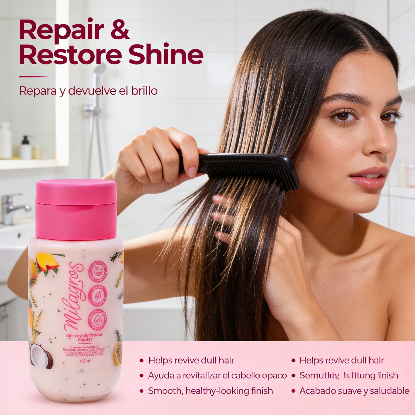 Milagros Beauty Bio-Repolarizing Hair Treatment Mini — Keratin, Argan Oil & UV Filter | Repairs Chemical Damage, Deep Hydration, Shine & Elasticity | Salt-Free, Dermatologically Tested