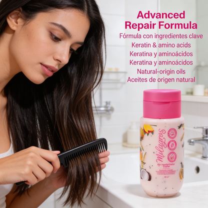 Milagros Beauty Bio-Repolarizing Hair Treatment Mini — Keratin, Argan Oil & UV Filter | Repairs Chemical Damage, Deep Hydration, Shine & Elasticity | Salt-Free, Dermatologically Tested