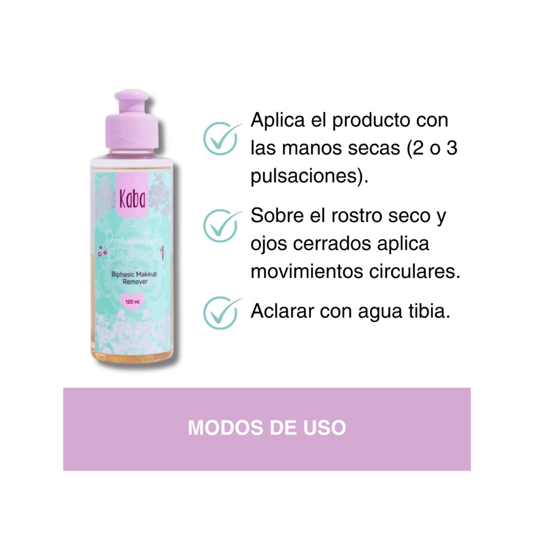 Kaba Desmaquillante Bifásico | Elimina el Maquillaje de Manera Efectiva y Suave 120ml - Beauty GloKaba