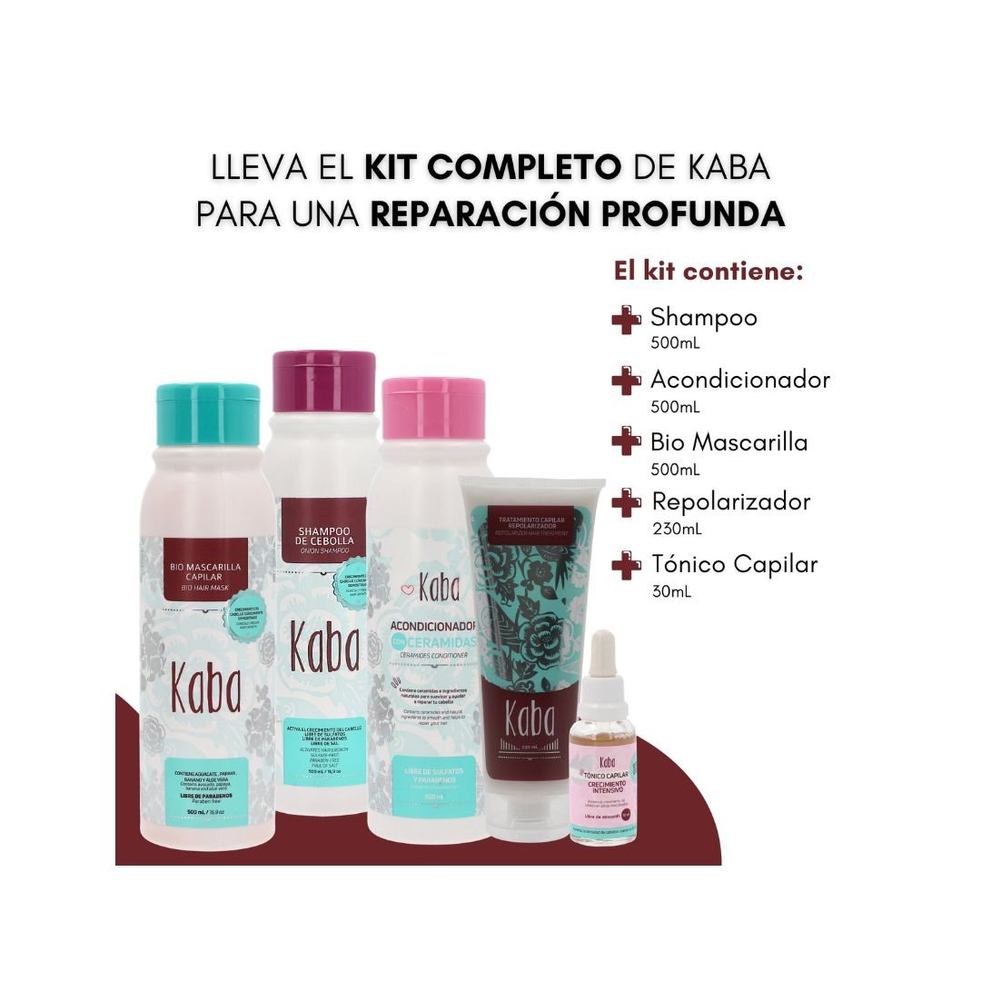 Kaba Kit Capilar | Shampoo , Acondicionador, Tónico Capilar, Biomascarilla & Repolarizador - Beauty GloKaba