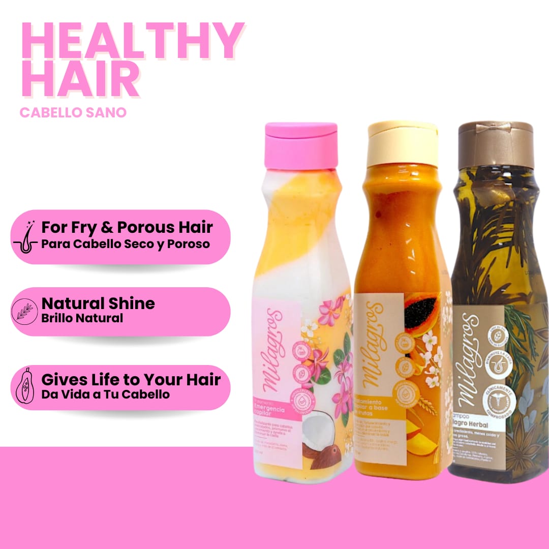 Milagros Kit | Herbal Shampoo, Emergency Hair Treatment, and Fruit - Based Hair Treatment. - Beauty GloBeauty Glo