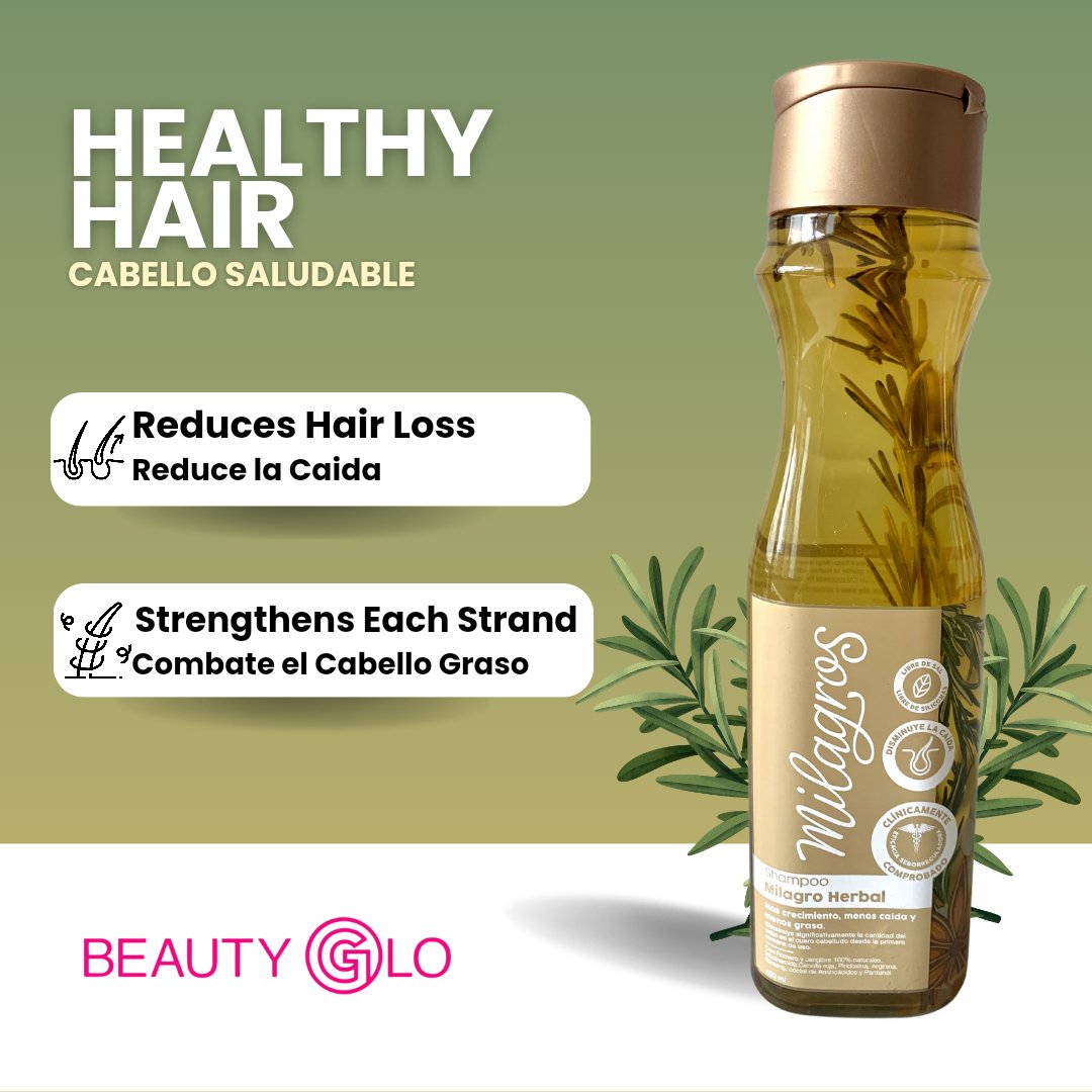 Milagros Shampoo Herbal - Rosemary and Ginger | Hair Growth and Strength - Beauty GloMilagros